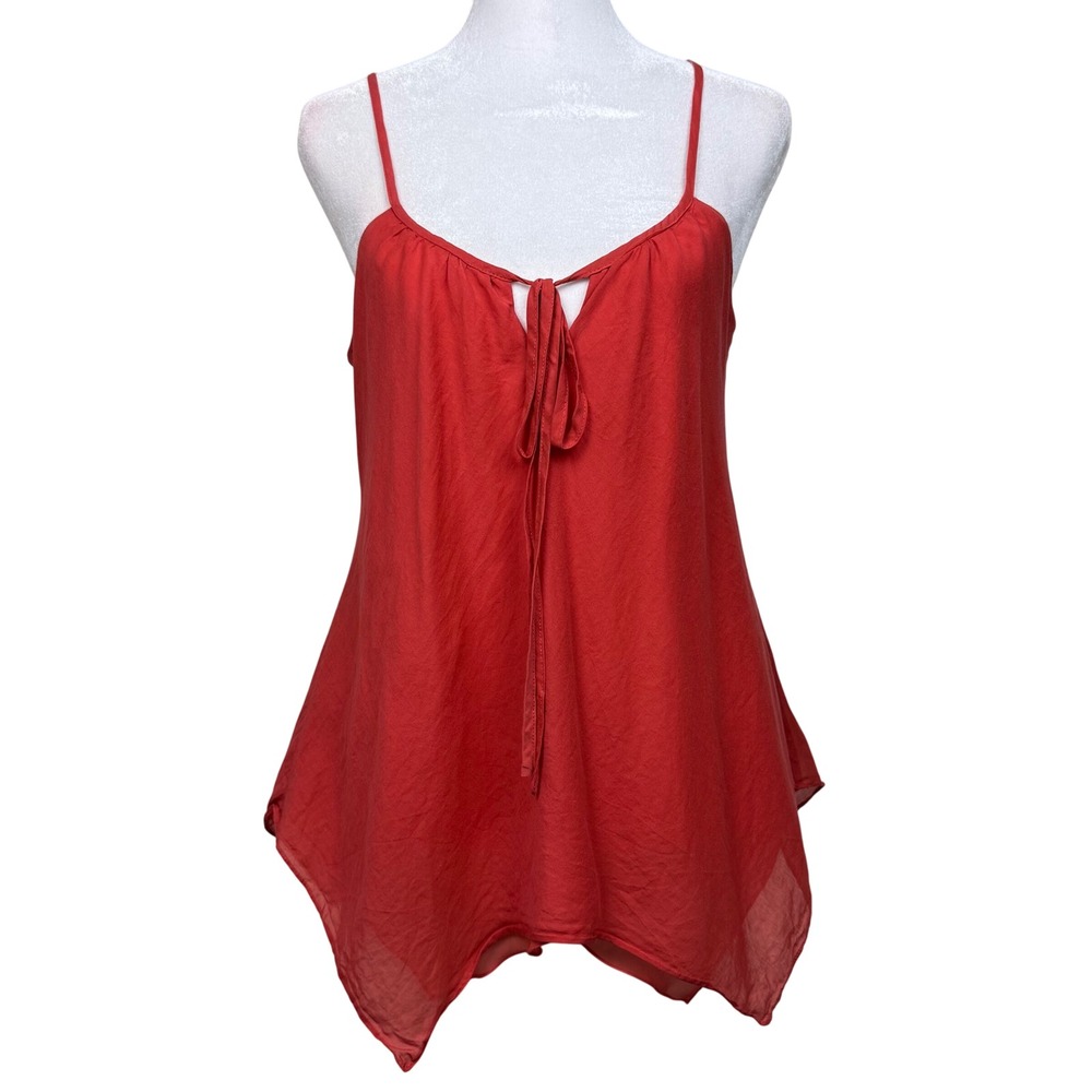 Guess Jeans Y2K Cami Top Silk Blend Handkerchief Hem Women Large Red Fairycore